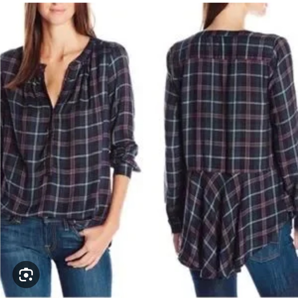 Lucky Brand girlfriend plaid high-low shirt